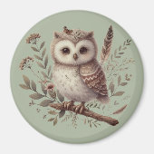 Whimsical Woodland Owl Botanical Illustration マグネット (正面)