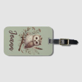 Whimsical Woodland Owl Botanical Illustration ラゲッジタグ (正面横)