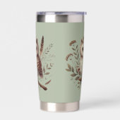 Whimsical Woodland Owl Botanical Illustration 保温保冷タンブラー (左面)