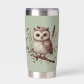 Whimsical Woodland Owl Botanical Illustration 保温保冷タンブラー (背面)