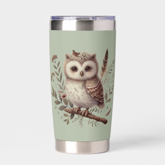 Whimsical Woodland Owl Botanical Illustration 保温保冷タンブラー (正面)