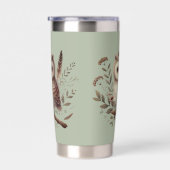 Whimsical Woodland Owl Botanical Illustration 保温保冷タンブラー (右面)