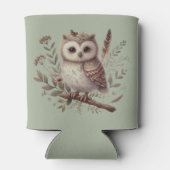 Whimsical Woodland Owl Botanical Illustration 缶クーラー (裏面)