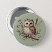Whimsical Woodland Owl Botanical Illustration 缶バッジ (正面&裏面)