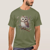 Whimsical Woodland Owl Botanical Illustration Tシャツ (正面)