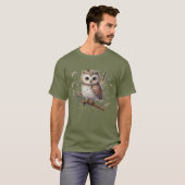 Whimsical Woodland Owl Botanical Illustration Tシャツ (正面フル)