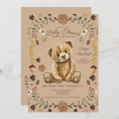 Whimsical Woodland Teddy Bear Baby Shower 招待状 (正面/裏面)