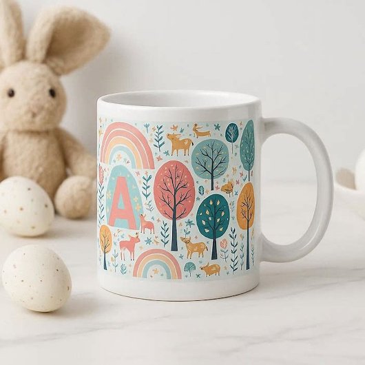 Whimsical Woodland Trees Easter Spring Rainbow Art ジャンボコーヒーマグカップ