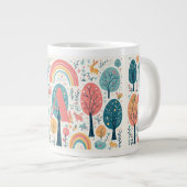 Whimsical Woodland Trees Easter Spring Rainbow Art ジャンボコーヒーマグカップ (正面右)