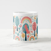 Whimsical Woodland Trees Easter Spring Rainbow Art ジャンボコーヒーマグカップ (正面)