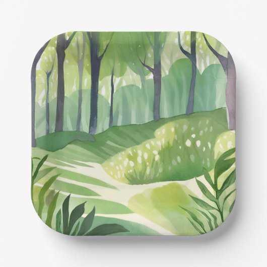 Whimsical Woods | Forest Watercolor Landscape ペーパープレート (正面)