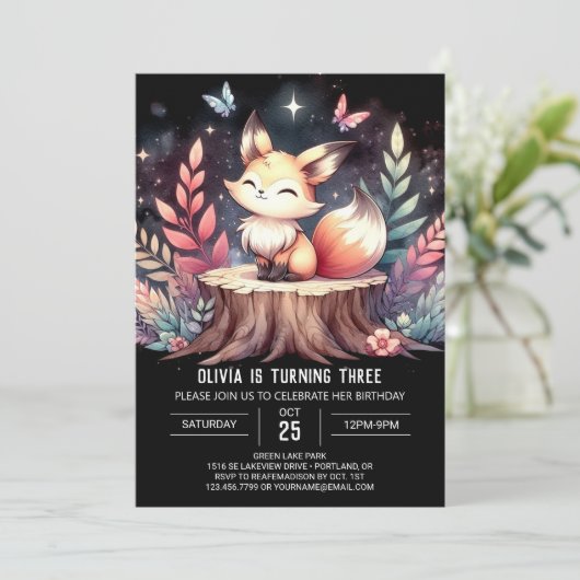 Whimsical Woods Fox Birthday 招待状 (スタンド正面)