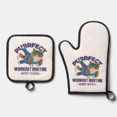 Whimsical Workout Cat 鍋つかみ&鍋敷きセット (正面)