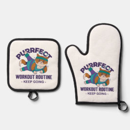 Whimsical Workout Cat 鍋つかみ&鍋敷きセット