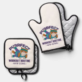 Whimsical Workout Cat 鍋つかみ&鍋敷きセット (正面/裏面)