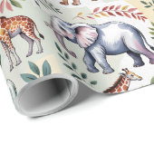 Whimsical wrapping paper featuring elephants, lion ラッピングペーパー (ロールコーナー)