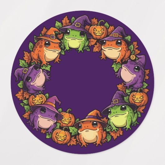 Whimsical Wreath Adorned With Toads Jackolanterns ラベル (デザイン2)