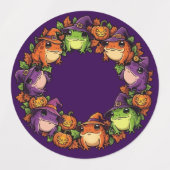 Whimsical Wreath Adorned With Toads Jackolanterns ラベル (デザイン1)
