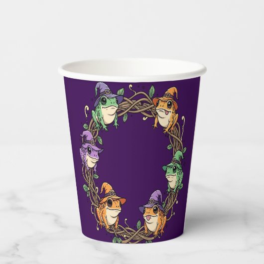 Whimsical Wreath Border Adorned With Witchy Toads 紙コップ (裏面)