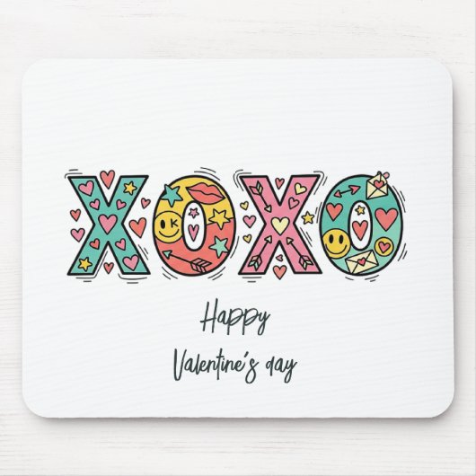 Whimsical "XOXO"Hearts Happy Valentine's Day  マウスパッド (正面)