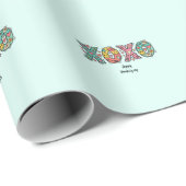 Whimsical "XOXO"Hearts Happy Valentine's Day Green ラッピングペーパー (ロールコーナー)