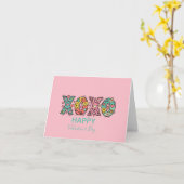 Whimsical "XOXO"Hearts Happy Valentine's Day Pink カード (黄色い花)