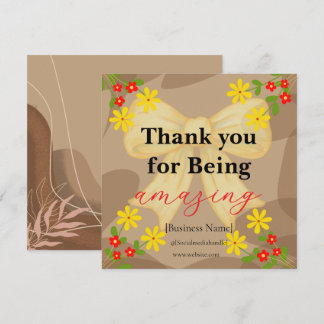 Whimsical Yellow Bow & Red Floral Thank You Card サンキューカード