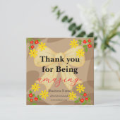 Whimsical Yellow Bow & Red Floral Thank You Card サンキューカード (スタンド正面)