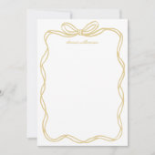 Whimsical Yellow Gold Bow Personalized Stationery ノートカード (正面)