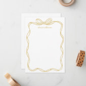 Whimsical Yellow Gold Bow Personalized Stationery ノートカード (正面/裏面インサイチュ)