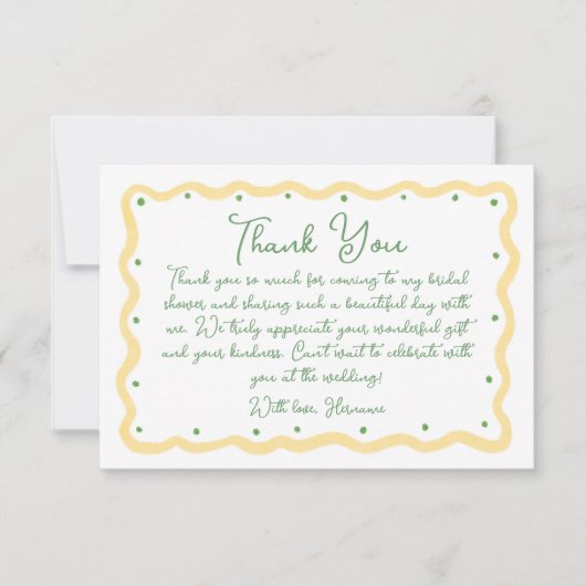 Whimsical Yellow Green Hand Painted Bridal Shower サンキューカード (正面)