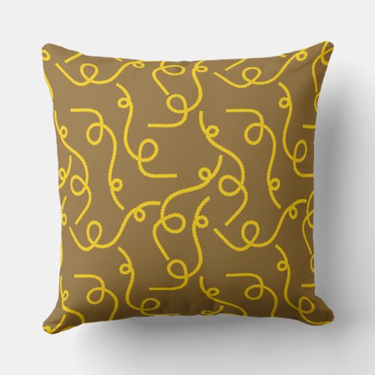Whimsical Yellow Rope Patterns on Brown Back クッション (裏面)