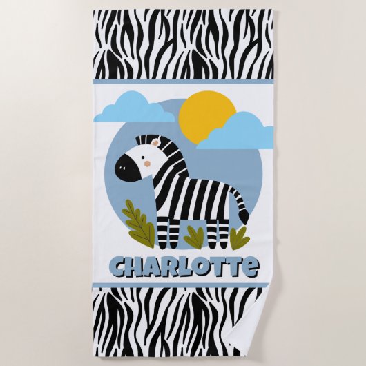 Whimsical Zebra Print Scandinavian Influenced ビーチタオル (正面)