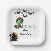 Whimsical Zombie Pilot Airplane Cute Ghosts & Bats ペーパープレート (正面)