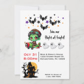 Whimsical Zombie Pilot Airplane Cute Ghosts & Bats 招待状 (正面)