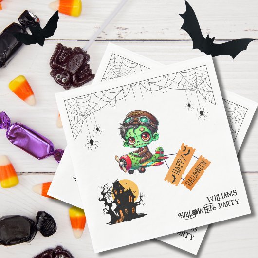 Whimsical Zombie Pilot Airplane Kids Halloween  スタンダードランチョンナプキン