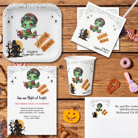 Whimsical Zombie Pilot Airplane Kids Halloween  紙コップ