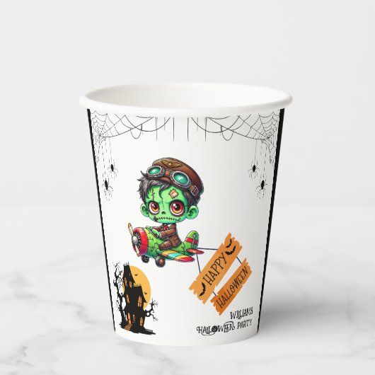 Whimsical Zombie Pilot Airplane Kids Halloween  紙コップ (正面)