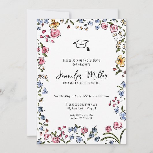 Whimsicalblooms手描き卒業パーティーの写真 シーズンカード (正面)