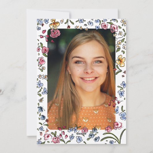 Whimsicalblooms手描き卒業パーティーの写真 シーズンカード (裏面)