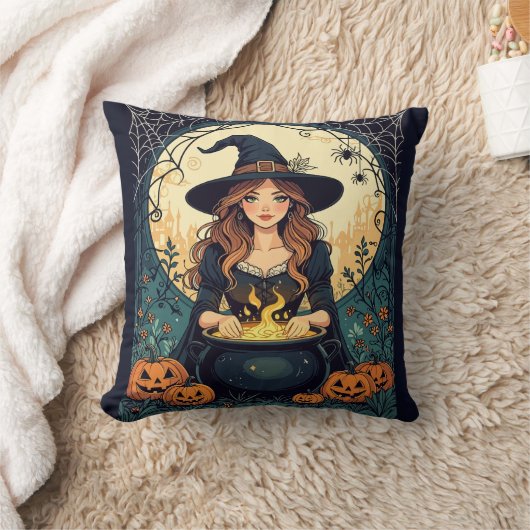 Whimsically Enchanting Witch With Spiders クッション (ブランケット)