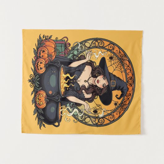 Whimsically Enchanting Witch With Spiders タペストリー (正面(横))
