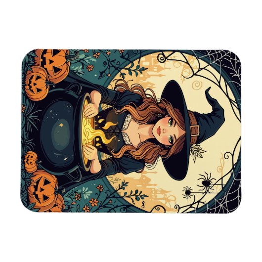 Whimsically Enchanting Witch With Spiders  マグネット (横)