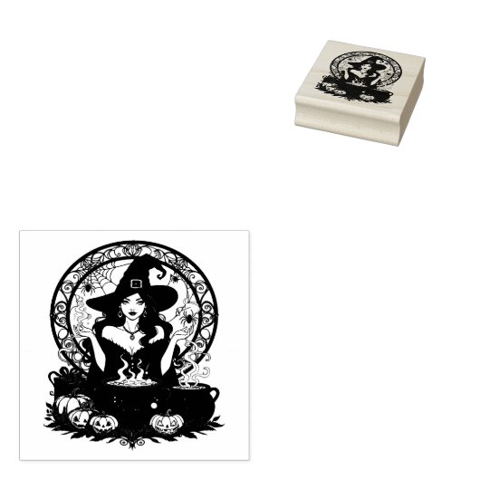 Whimsically Enchanting Witch With Spiders ラバースタンプ (押印)