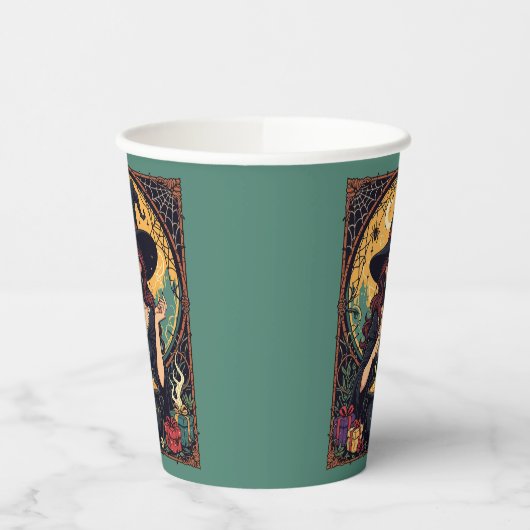 Whimsically Enchanting Witch With Spiders 紙コップ (左)