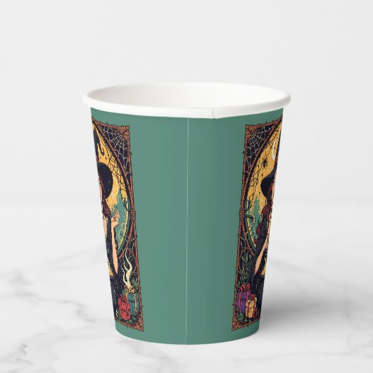 Whimsically Enchanting Witch With Spiders 紙コップ (右)