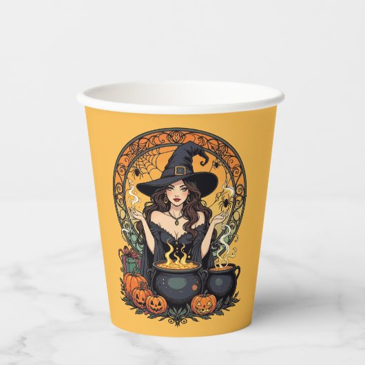 Whimsically Enchanting Witch With Spiders 紙コップ (正面)