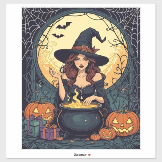 Whimsically Enchanting Witch With Spiders and Jack シール (シート)