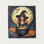 Whimsically Enchanting Witch With Spiders and Jack タペストリー (正面)