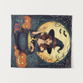 Whimsically Enchanting Witch With Spiders and Jack タペストリー (正面(横))